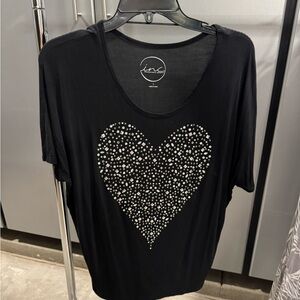 INC International Concepts Black Top with Silver Heart Design